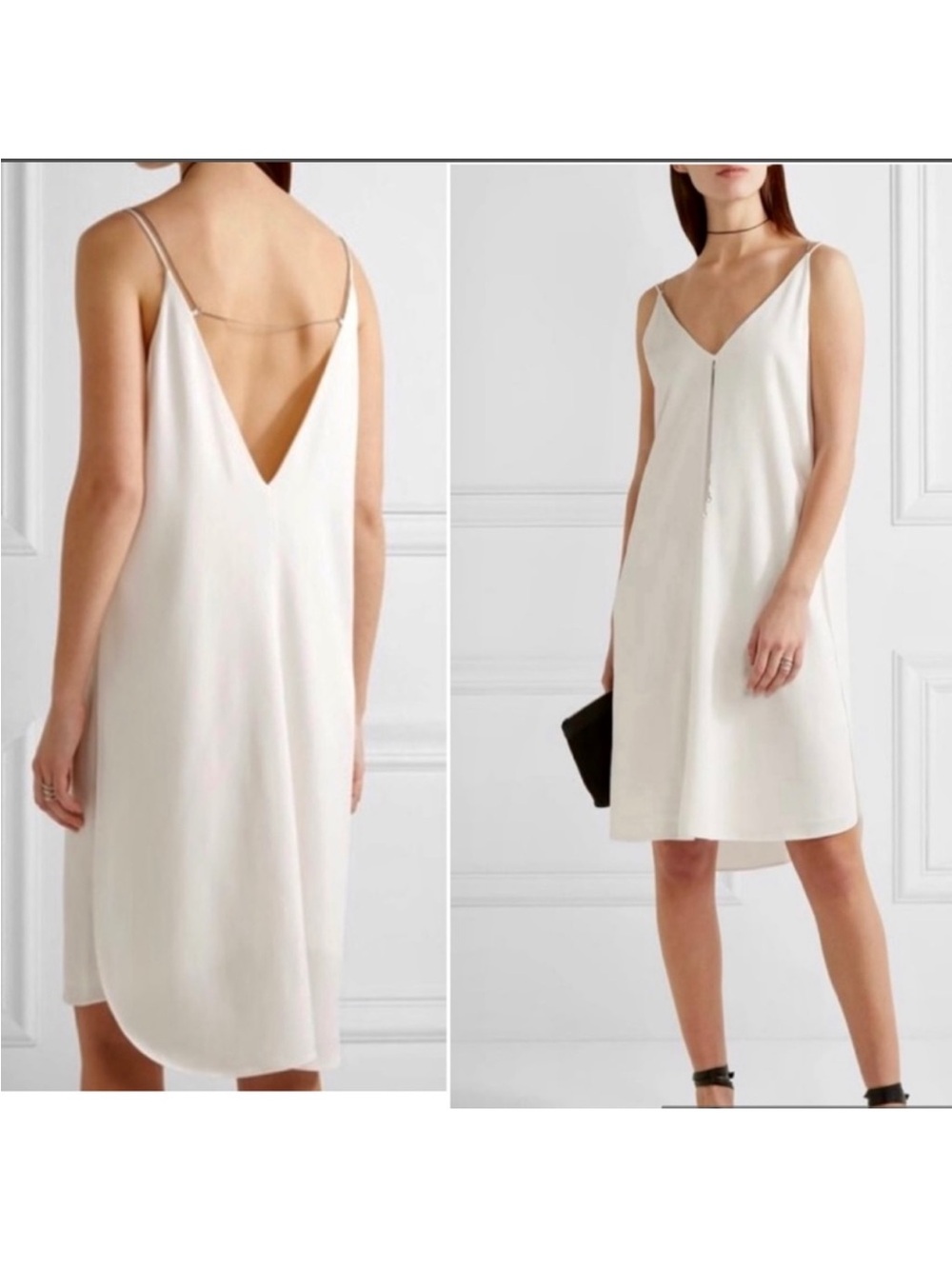 Alexander Wang Chain Deep V Back White Swing Slip Dress Minimalist Luxury Size 6